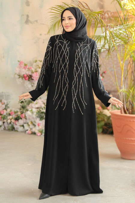 Silver Modest Plus Size Abaya 29102GMS - NEVA STYLE