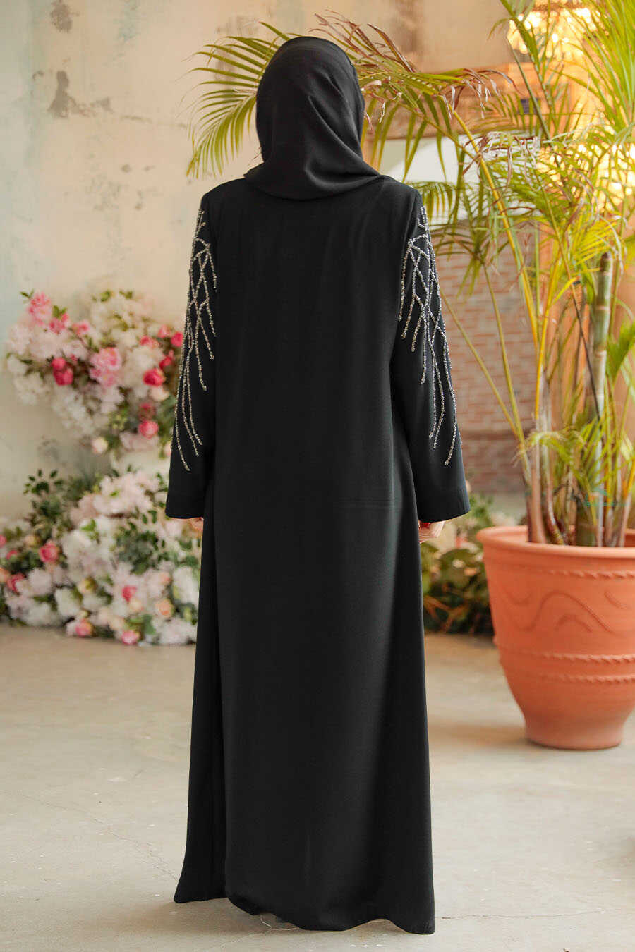 Silver Modest Plus Size Abaya 29102GMS - Neva-style.com