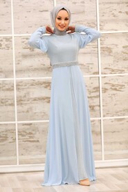 Baby Blue Hijab Evening Dress 79380BM - 1