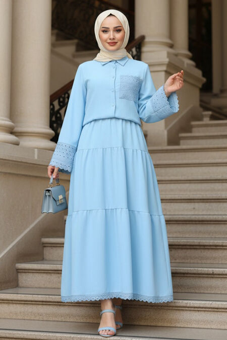 Skirted Baby Blue Modest Two-Piece Set 20328BM - 