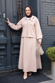 Skirted Beige Modal Modest Two-Piece Set 56781BEJ - 3