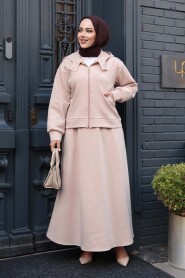 Skirted Beige Modal Modest Two-Piece Set 56781BEJ - 2