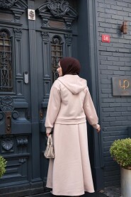 Skirted Beige Modal Modest Two-Piece Set 56781BEJ - 4