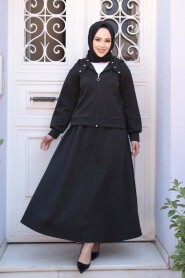 Skirted Black Modal Modest Two-Piece Set 56781S - 1