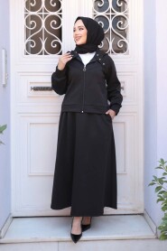 Skirted Black Modal Modest Two-Piece Set 56781S - 2
