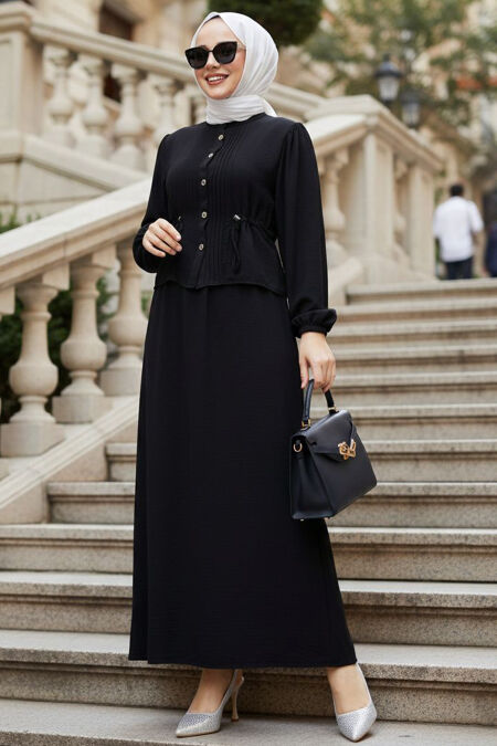 Skirted Black Modest Two-Piece Set 20239S - 