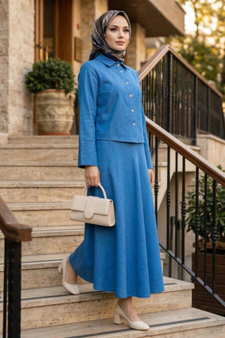 Skirted Blue Modest Two-Piece Set 6287M - 