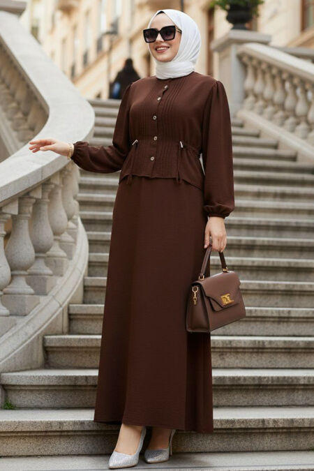 Skirted Brown Modest Two-Piece Set 20239KH - 