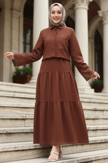 Skirted Brown Modest Two-Piece Set 20328KH - 