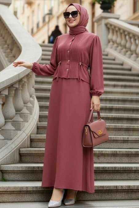 Skirted Dusty Rose Modest Two-Piece Set 20239GK - 