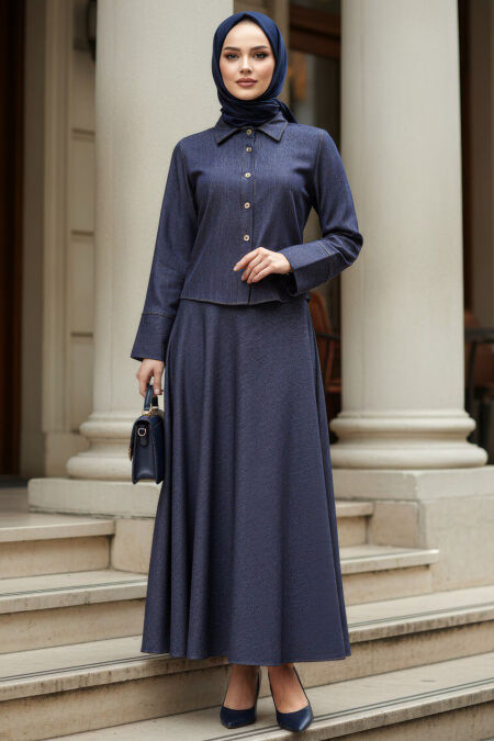 Skirted Navy Blue Modest Two-Piece Set 6287L - 