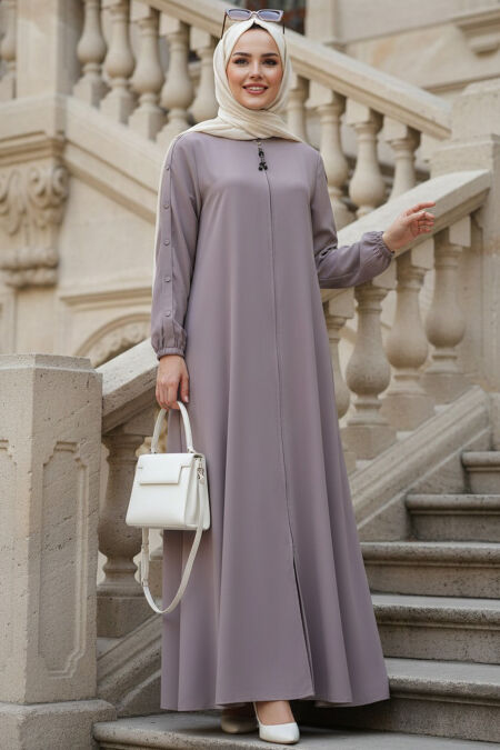 Sleeve Button Detailed Beige Modest Ferace 45292BEJ - 