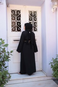 Slit Detailed Black Modest Two-Piece Set 7669S - 3