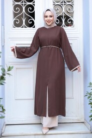 Slit Detailed Brown Modest Two-Piece Set 76112KH - 1