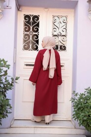 Slit Detailed Burgundy Modest Two-Piece Set 76112BR - 4