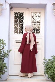 Slit Detailed Dark Burgundy Modest Two-Piece Set 76112KBR - 4