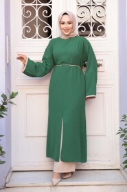 Slit Detailed Green Modest Two-Piece Set 76112Y - 1