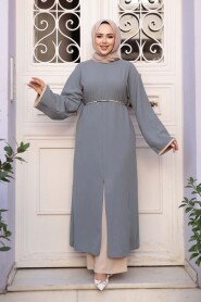 Slit Detailed Grey Modest Two-Piece Set 76112GR - 1