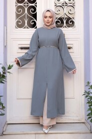 Slit Detailed Grey Modest Two-Piece Set 76112GR - 2