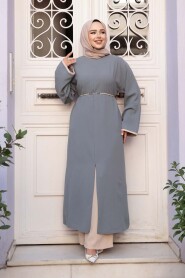 Slit Detailed Grey Modest Two-Piece Set 76112GR - 3