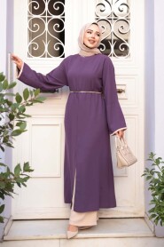 Slit Detailed Lilac Modest Two-Piece Set 76112LILA - 2
