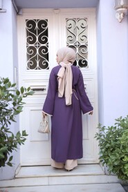 Slit Detailed Lilac Modest Two-Piece Set 76112LILA - 4