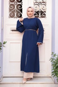 Slit Detailed Navy Modest Two-Piece Set 76112L - 2
