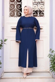 Slit Detailed Navy Modest Two-Piece Set 76112L - 1