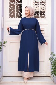 Slit Detailed Navy Modest Two-Piece Set 76112L - 3