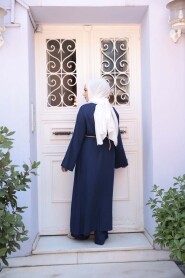 Slit Detailed Navy Modest Two-Piece Set 7669L - 4