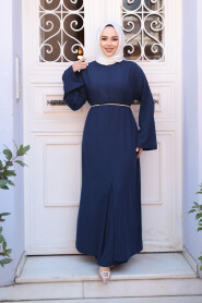 Slit Detailed Navy Modest Two-Piece Set 7669L - 3