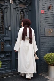 Slit Detailed White Modest Two-Piece Set 7669B - 4