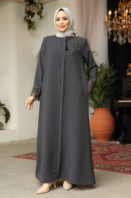 Smoke Color High Quality Turkish Abaya 62533FU - 1