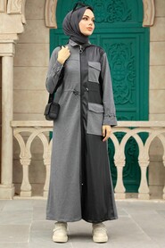Smoke Color Hijab Coat 1365FU - 1
