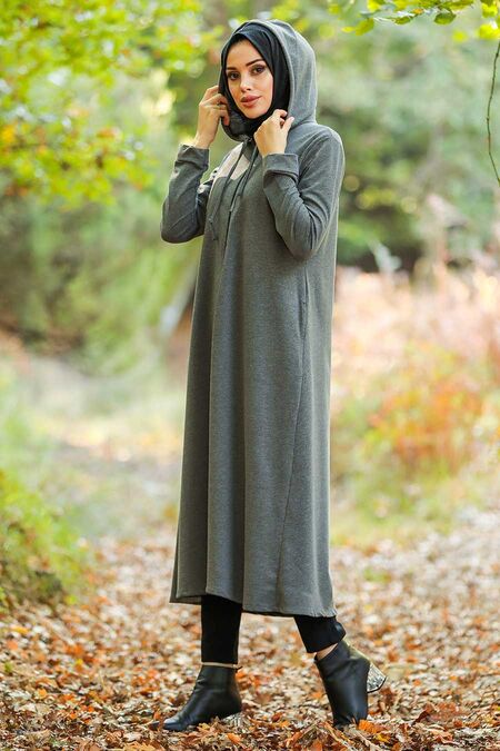 Smoke Color Hijab Coat 22560FU - NEVA STYLE