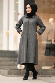 Smoke Color Hijab Coat 40081FU - 2