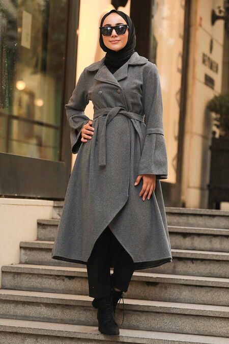Smoke Color Hijab Coat 50774FU - NEVA STYLE