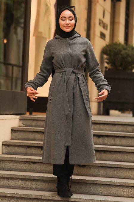 Smoke Color Hijab Coat 5562FU - NEVA STYLE