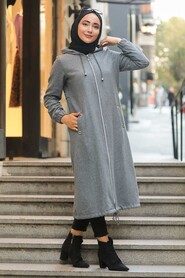 Smoke Color Hijab Coat 5568FU - 1