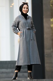 Smoke Color Hijab Coat 55740FU - 2