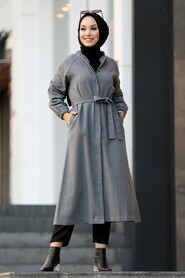 Smoke Color Hijab Coat 55740FU - 1