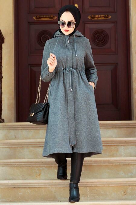 Smoke Color Hijab Coat 5578FU - NEVA STYLE