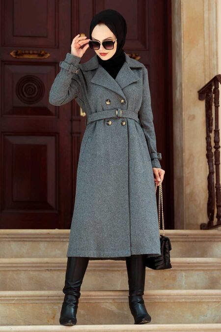 Smoke Color Hijab Coat 5661FU - NEVA STYLE