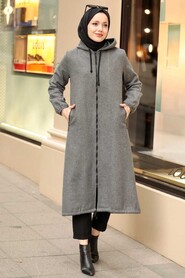 Smoke Color Hijab Coat 5664FU - 2