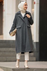 Smoke Color Hijab Coat 56720FU - 1