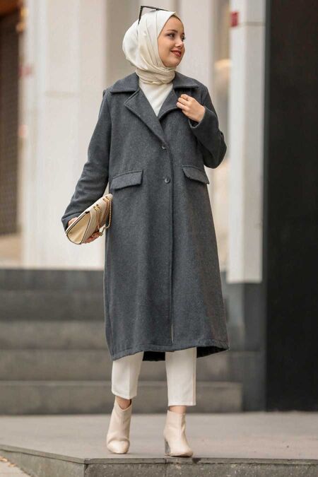 Smoke Color Hijab Coat 56720FU - NEVA STYLE