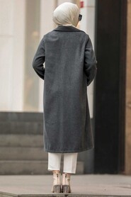Smoke Color Hijab Coat 56720FU - 2