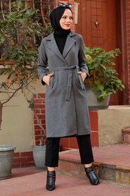 Smoke Color Hijab Coat 7013FU - 2