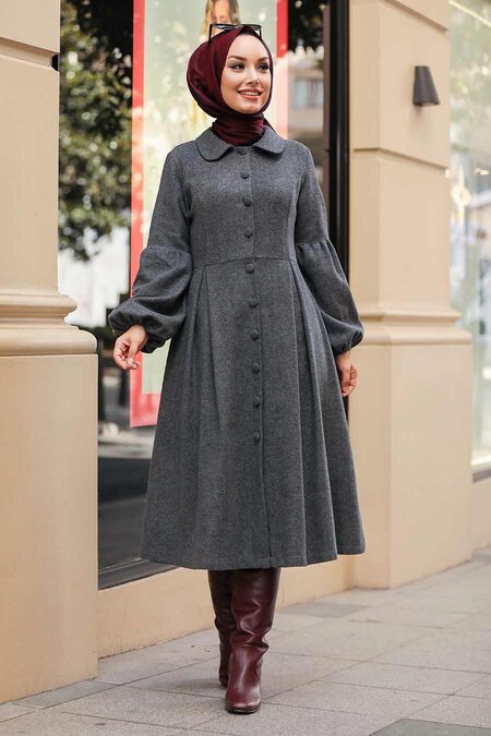 Smoke Color Hijab Coat 9078FU - NEVA STYLE