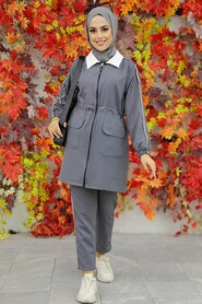 Smoke Color Hijab Double Suit 22144FU - 2